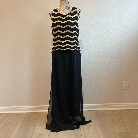 Vintage Sheri Martin Jumpsuit 16 Black Gold Classy Chevron Formal Event‎ - Picture 1 of 16